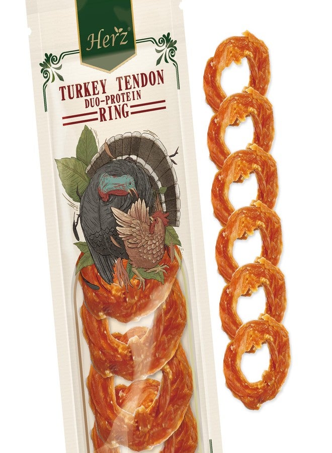 Herz Turkey Tendons for Dogs, Duo-Protein, Hypoallergenic Puppy Treats, USA-Sourced, Rawhide Free, Long Lasting Chews, Turkey Tendon & Chicken, Healthy Dog Treats for Small Dogs, Ring (S), 3 oz Pack - Image 1